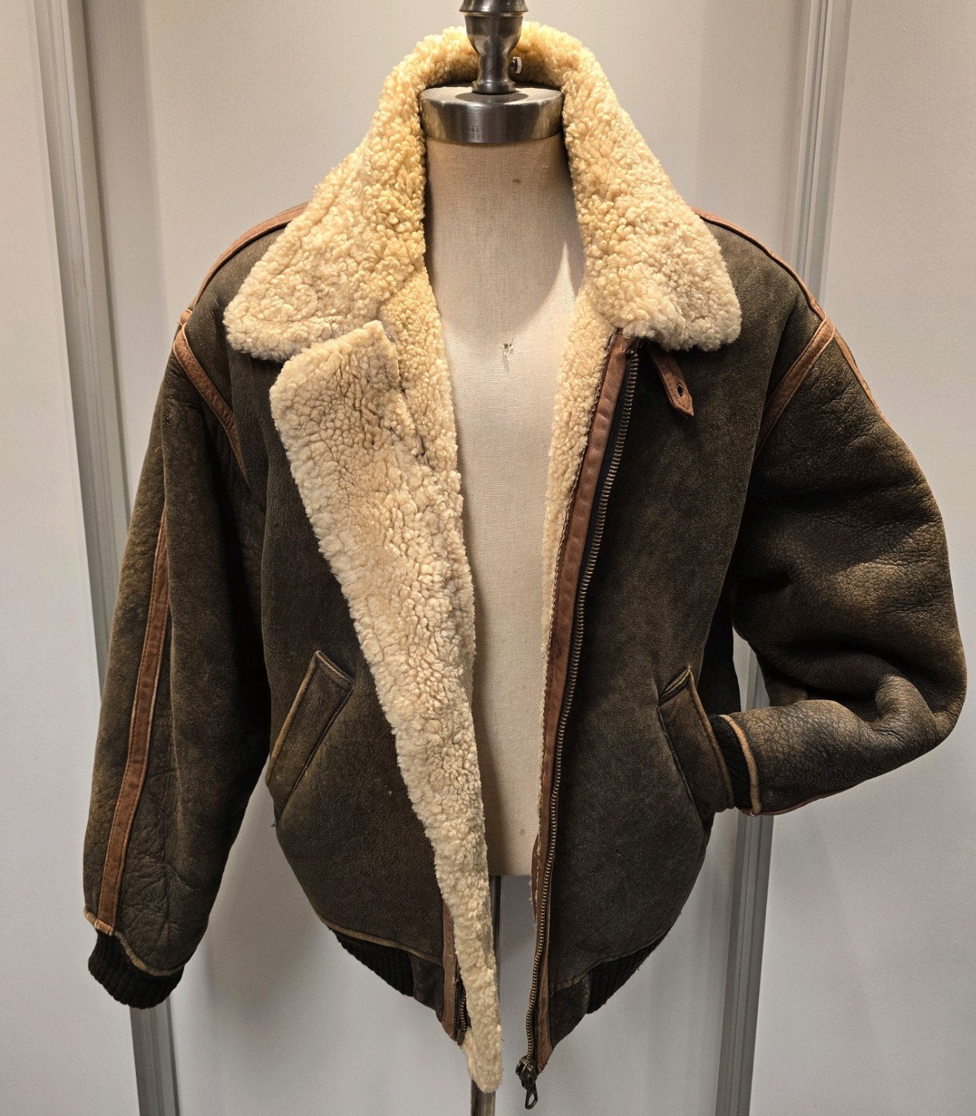 Heren lammy coat bomber jack - maat XL - lamsvacht, Kleding | Heren, Ophalen of Verzenden, Gedragen, Maat 56/58 (XL), Bruin