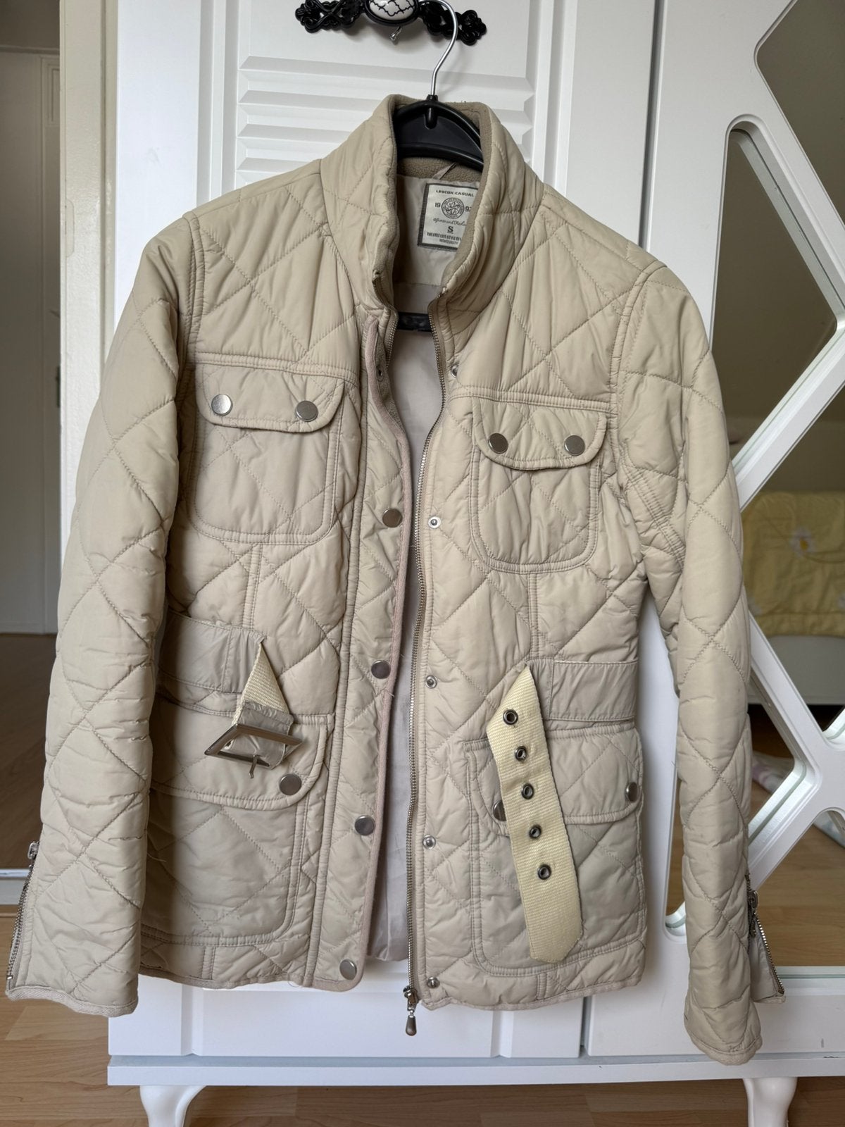 Vintage Lescon Casual quilted jacket met fleece kraag Maat S, Ophalen of Verzenden, Zo goed als nieuw, Maat 36 (S), Beige