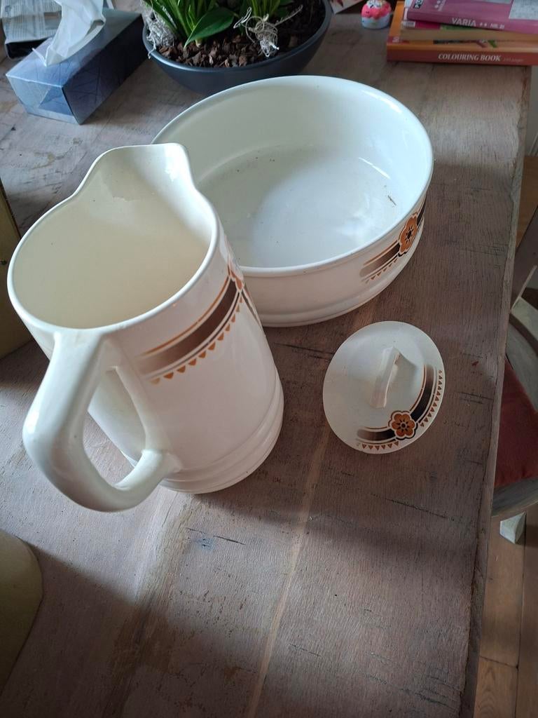 Vintage Lampetstel - Kan, Kom en Zeepbakje, Antiek en Kunst, Antiek | Keramiek en Aardewerk, Ophalen of Verzenden