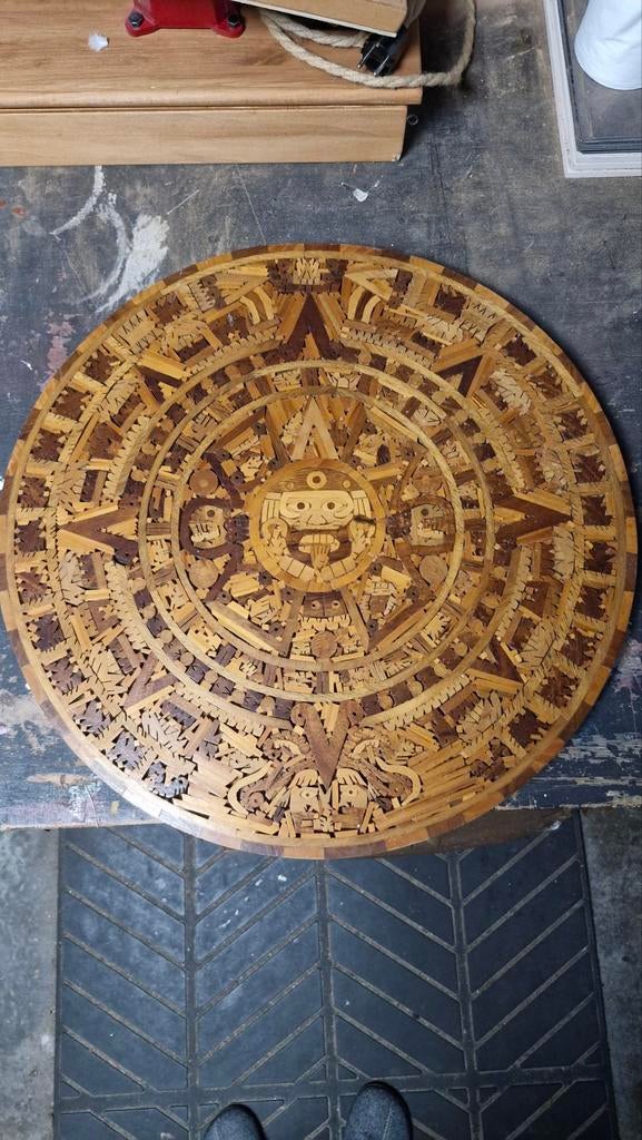 Unieke Azteekse Kalender Houten Wanddecoratie, Ophalen of Verzenden