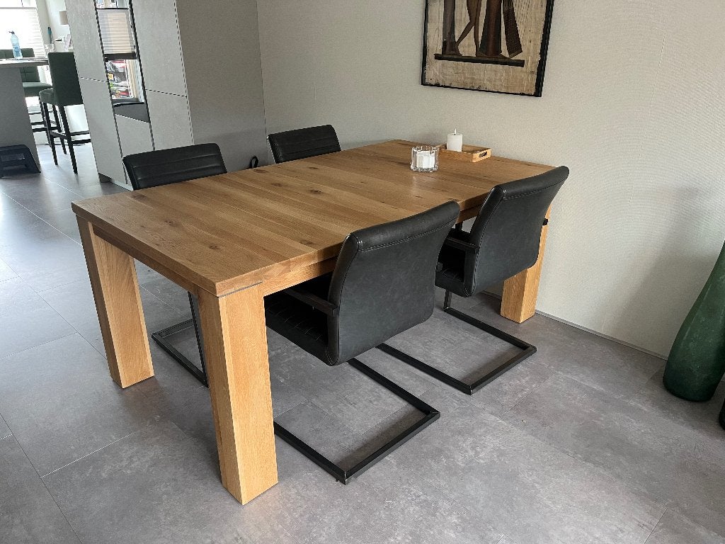 Moderne massief eiken uitschuiffafel, Ophalen, Eikenhout, 200 cm of meer, 50 tot 100 cm