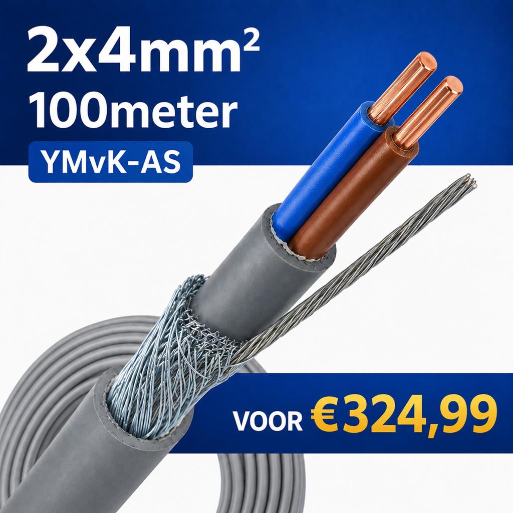 YMvK-as grondkabel 2x4 mm²+as Dca (100m), Doe-het-zelf en Verbouw, Elektra en Kabels, Nieuw, Kabel of Snoer, Ophalen of Verzenden