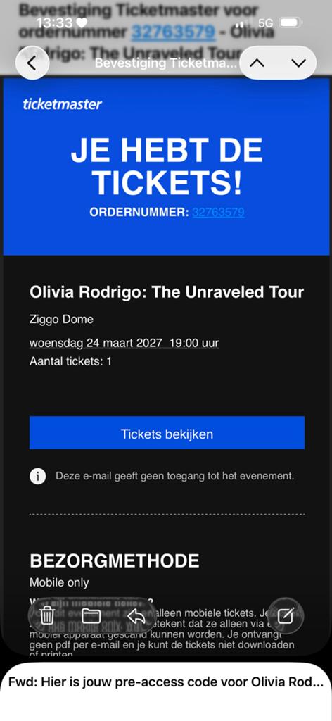 Olivia Rodrigo ticket, Tickets en Kaartjes, Eén persoon