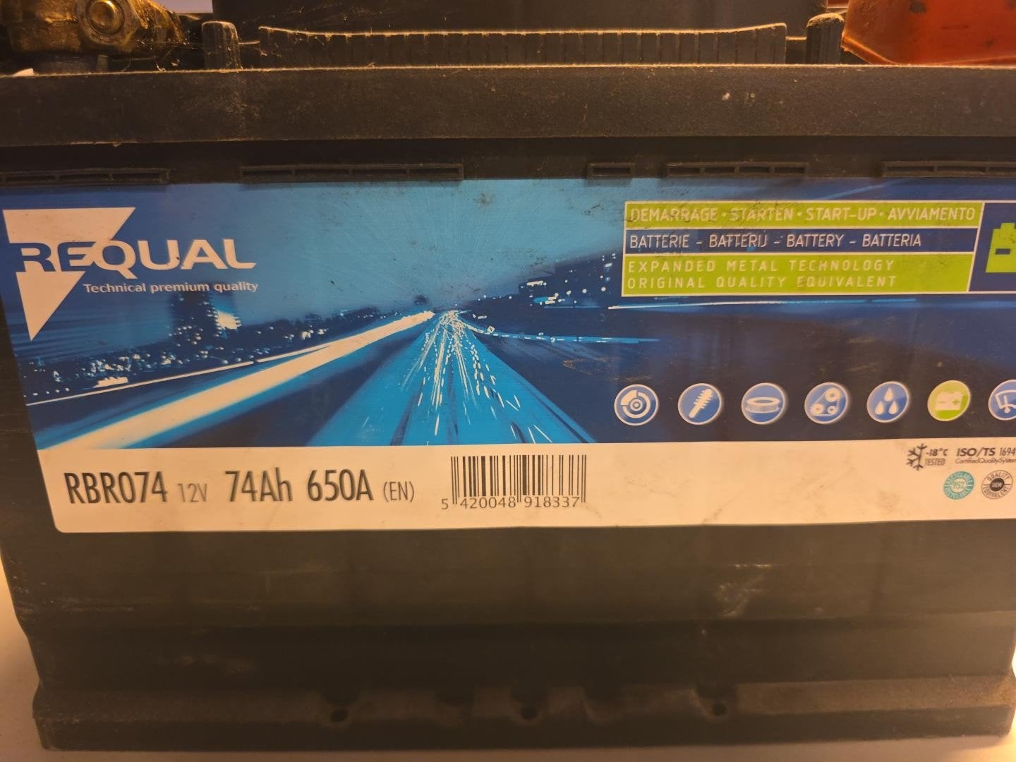 Requal RBR074 12V 74Ah 650A Accu - Gebruikt, Ophalen, Gebruikt