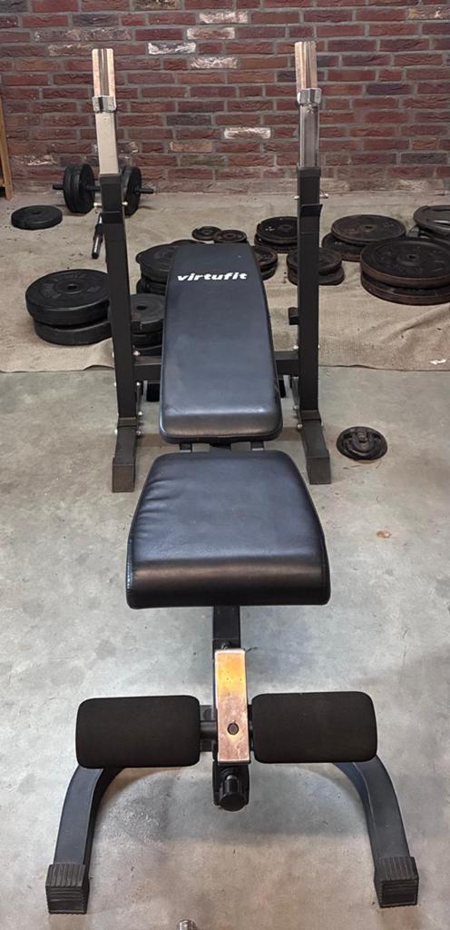 Halterbank incl. 180kg aan schijven, Ophalen of Verzenden, Zo goed als nieuw