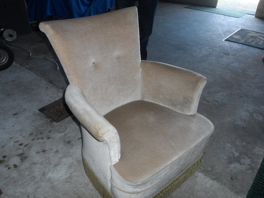 Fauteuil - fluweel creme, Ophalen, Gebruikt, Minder dan 75 cm, Stof