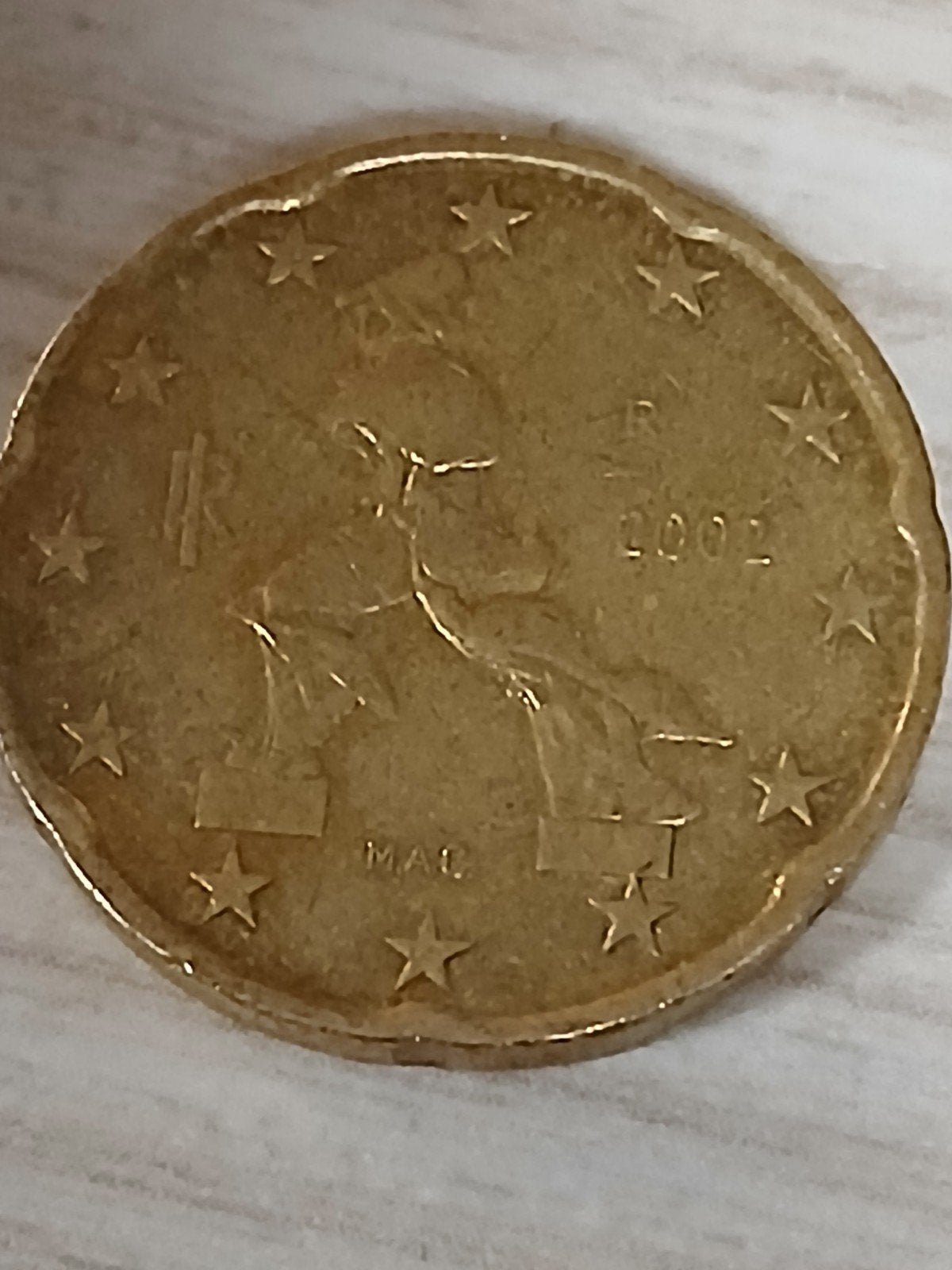 20 Cent Euromunt Italië 2002 - Licht beschadigd, Postzegels en Munten, Ophalen of Verzenden, Italië, 20 cent, Losse munt