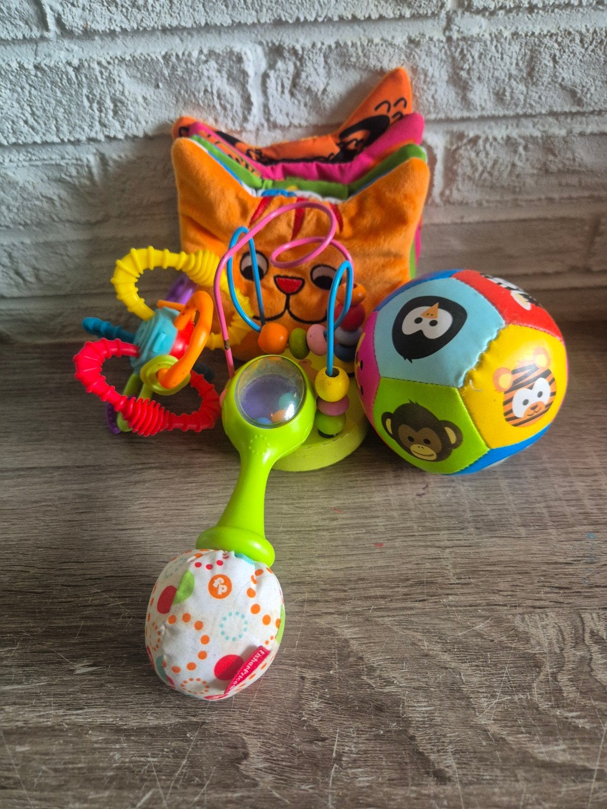 Baby speelgoed pakket:rammelaar, zachte bal,boekje en kralen, Ophalen of Verzenden, Gebruikt, Overige typen, Met geluid