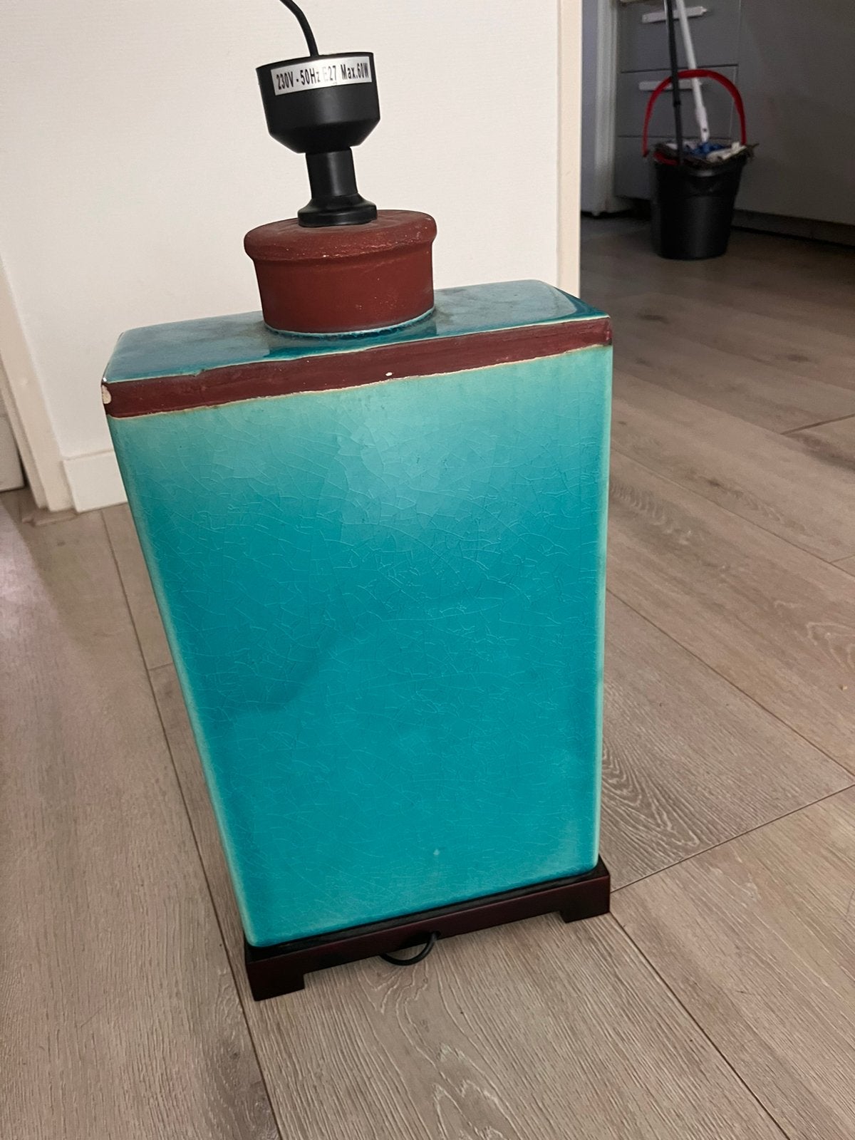 Vintage keramieken tafellamp / lampvoet – turquoise kleur, Ophalen, Zo goed als nieuw