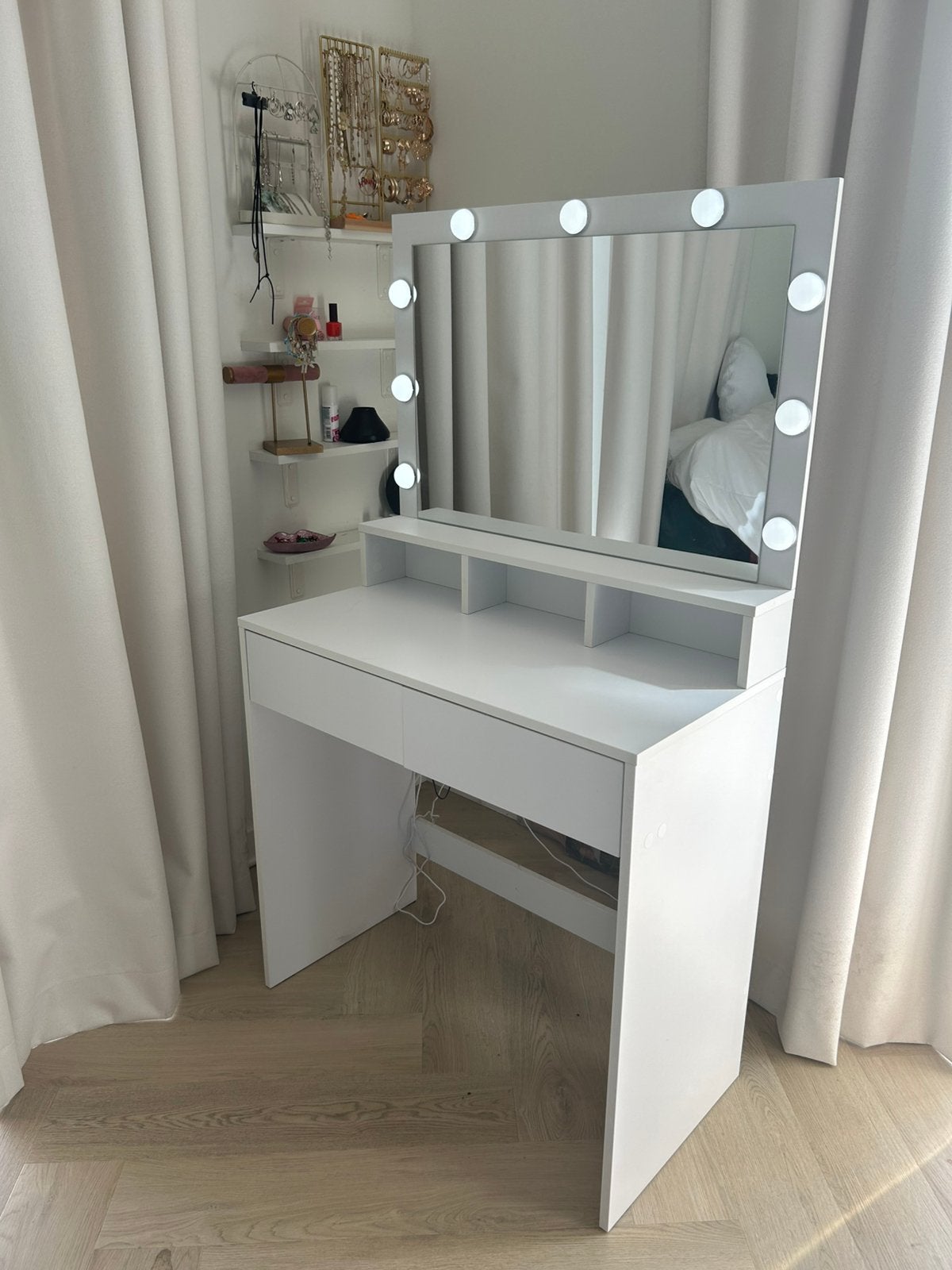 kaptafel/cosmetica tafel met LED lampen, 2 laden en 3 vakken, Ophalen, 100 tot 150 cm, 50 tot 100 cm, Zo goed als nieuw