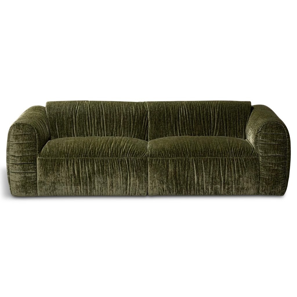 Retro japandi 3 zits bank Noé stof oud velours groen, Huis en Inrichting, 75 tot 100 cm, Ophalen of Verzenden, Rechte bank, Janpadi retro vintage