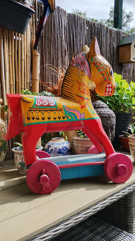 Antiek handgeschilderd paard Rajasthani uit India, Antiek en Kunst, Kunst | Niet-Westerse kunst, Ophalen of Verzenden