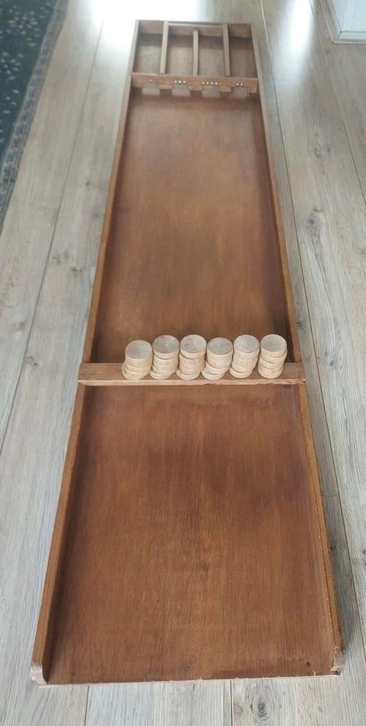 Prachtige houten sjoelbak 200 x 40 cm incl 30 sjoelstenen, Ophalen of Verzenden, Zo goed als nieuw