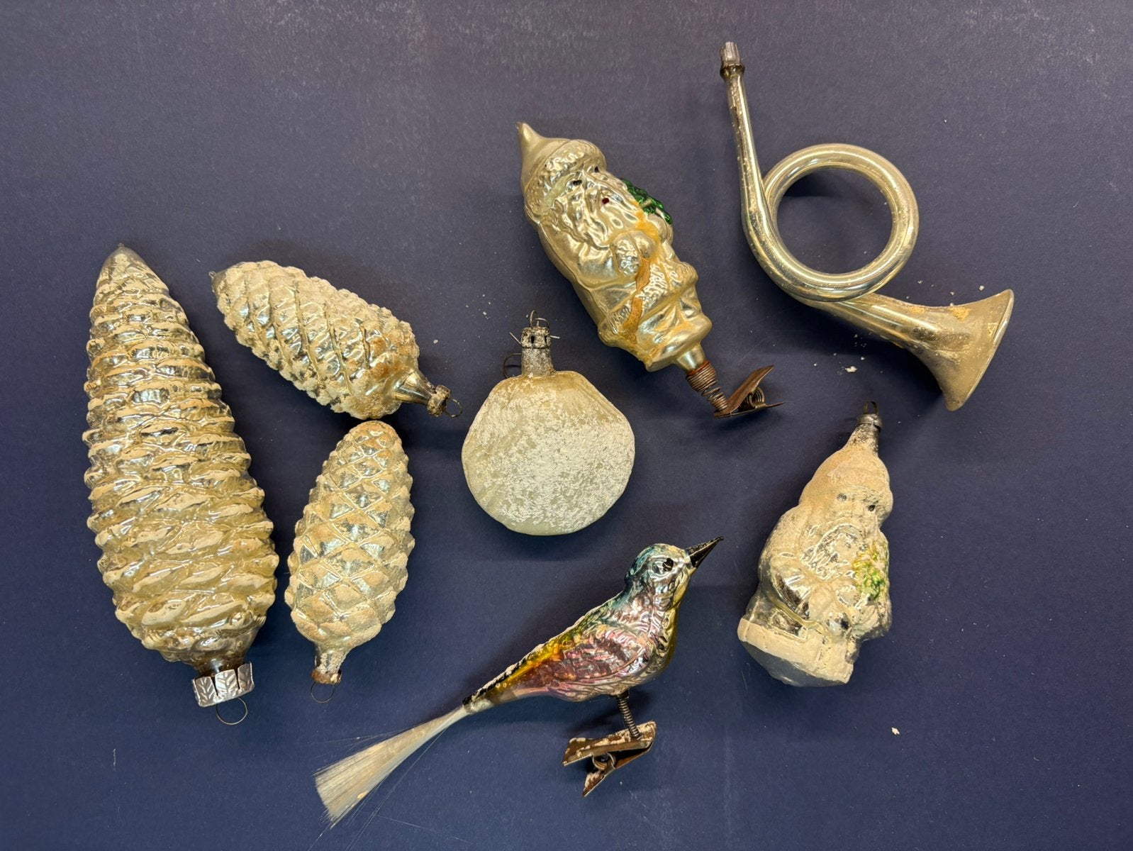 8 antieke en vintage handgeblazen glazen kerstornamenten!, Ophalen, Gebruikt