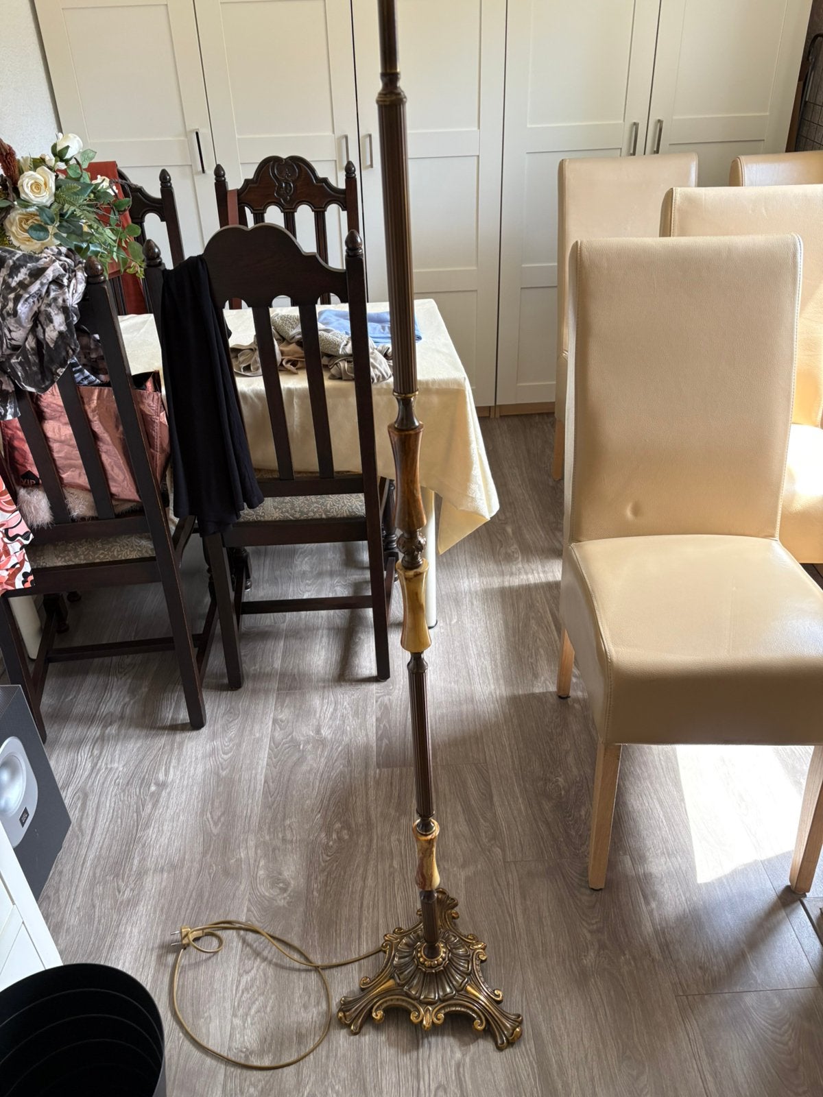 Mooie staande schemerlamp voet brons met marmer, Ophalen