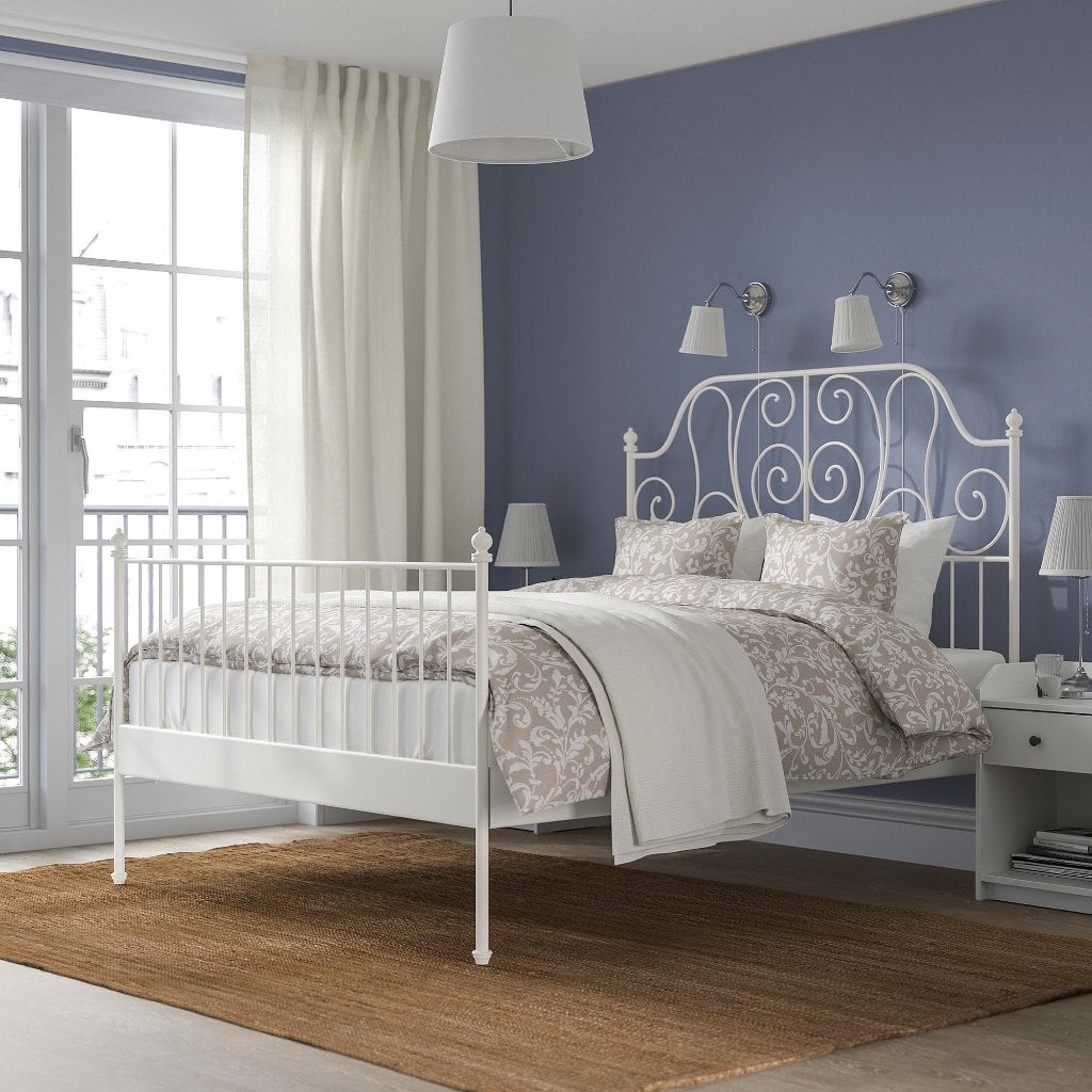 Ikea Leivrik bed 140x200 cm - Wit metaal met lattenbodem, Ophalen, Gebruikt, Wit, Tweepersoons