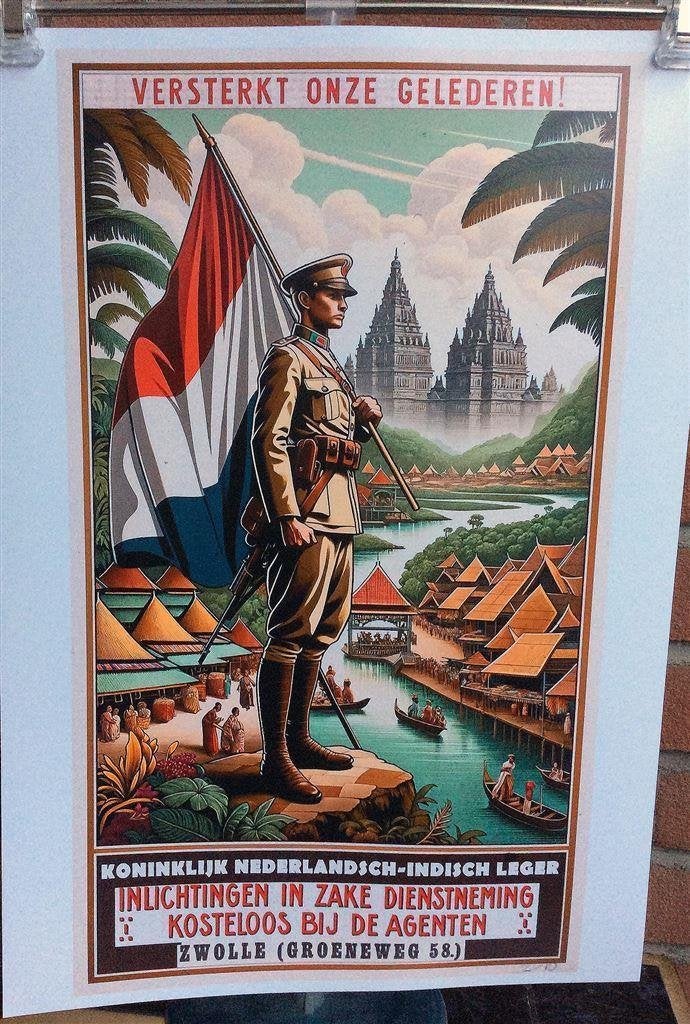 Unieke Koninklijk Nederlands Indie Leger KNIL Poster soldaat, Verzenden, Nederland, Foto of Poster
