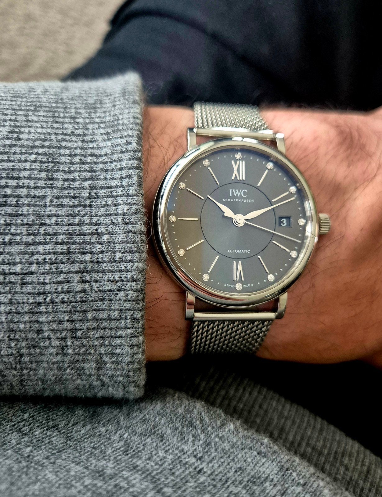 IWC Portofino 37 automaat full set 2021 garantie diamanten, Ophalen of Verzenden, Zo goed als nieuw, Leer, Overige merken