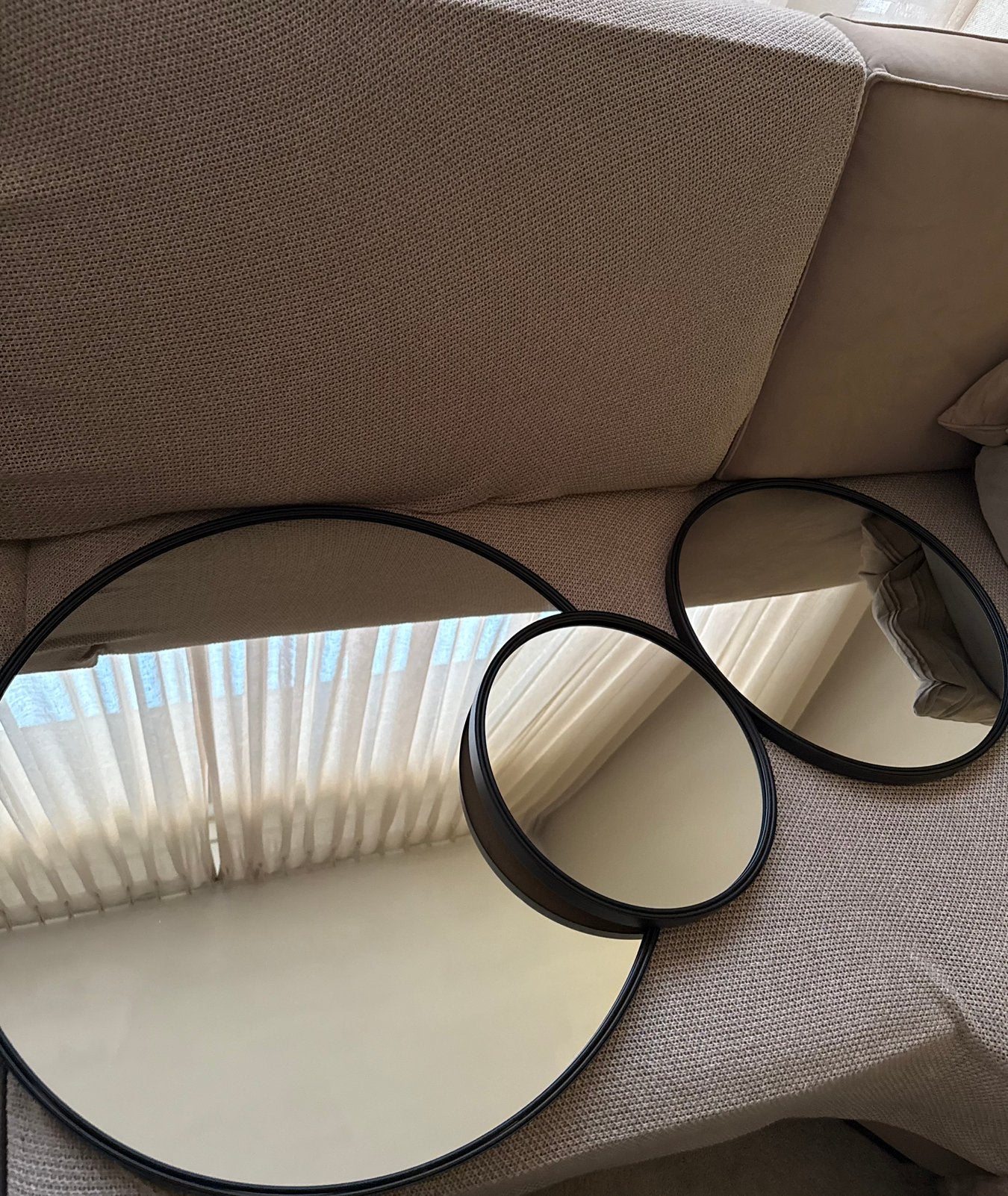 Ronde wandspiegels zwart. 3 stuks, Huis en Inrichting, Minder dan 50 cm, Rond, Ophalen of Verzenden, Zo goed als nieuw