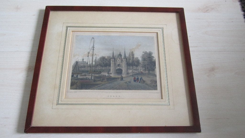 19e eeuwse   Gravure Sneek  Waterpoort, Antiek en Kunst, 1800 - 1899, Stadsgezicht, Ophalen of Verzenden, Gravure