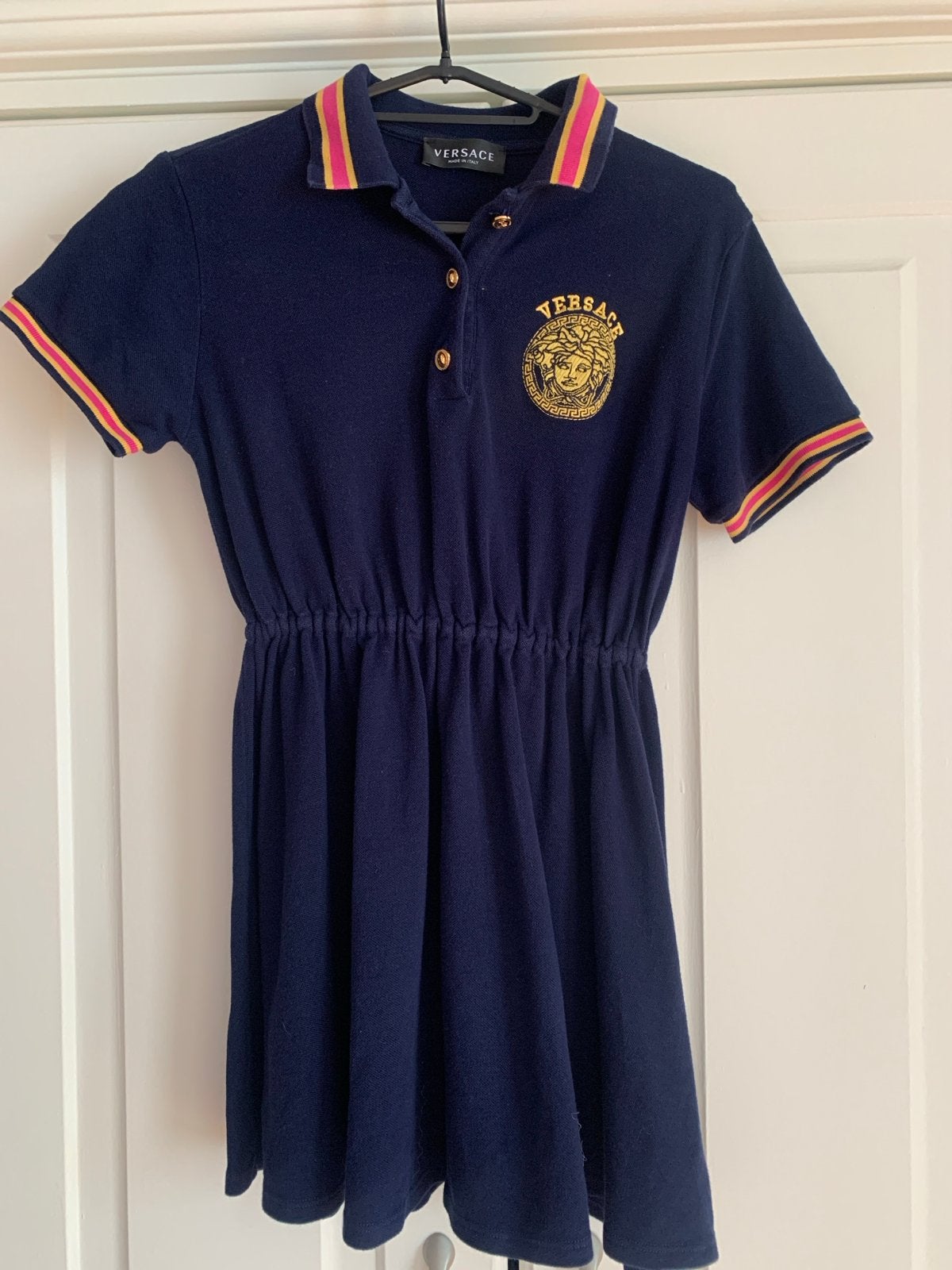Versace Polo Jurk Donkerblauw met Medusa Logo, Ophalen, Zo goed als nieuw