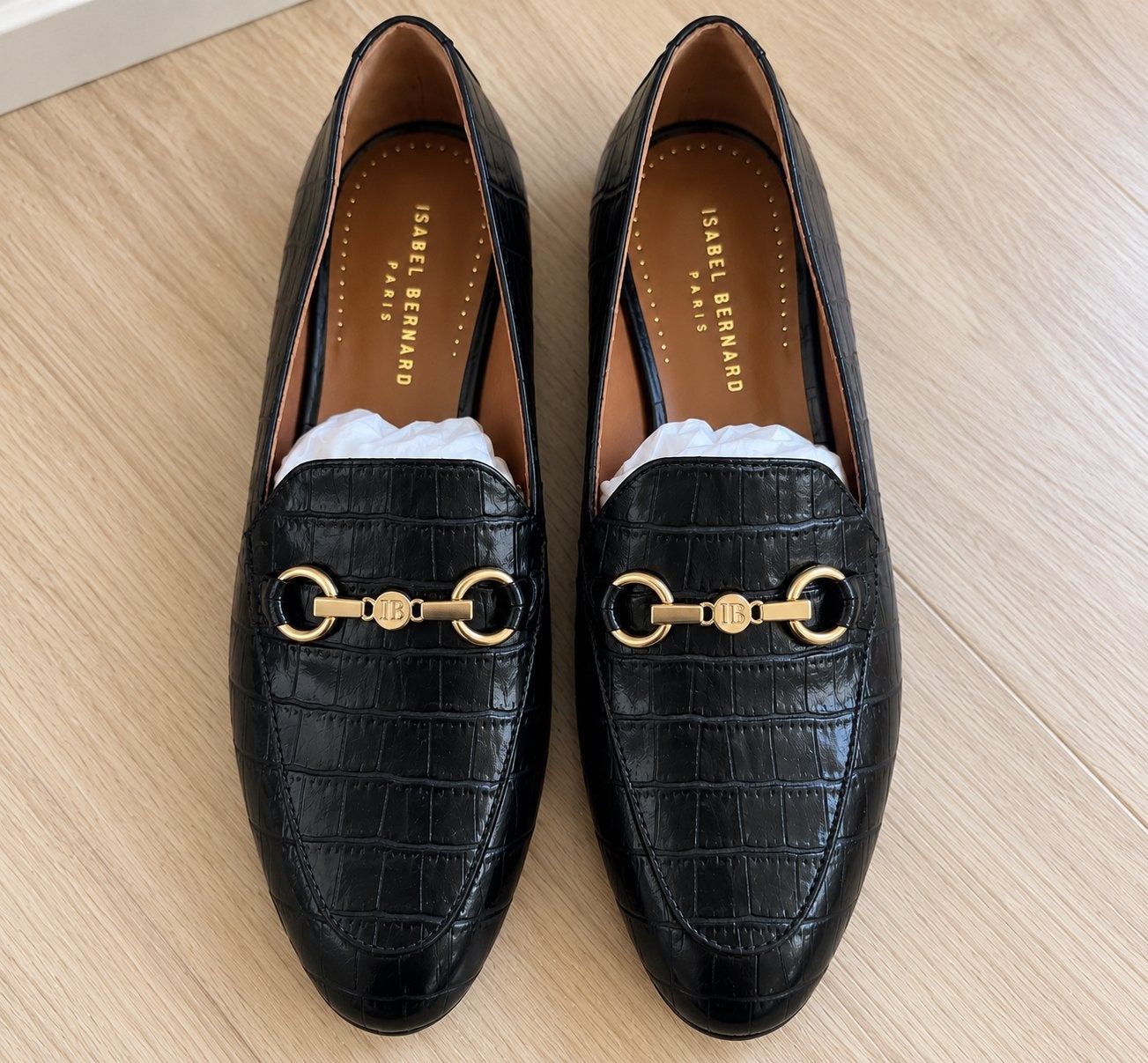 Nieuwe Isabel Bernard leren loafers zwart croco maat 38, Nieuw, Ophalen of Verzenden, Instappers, Zwart