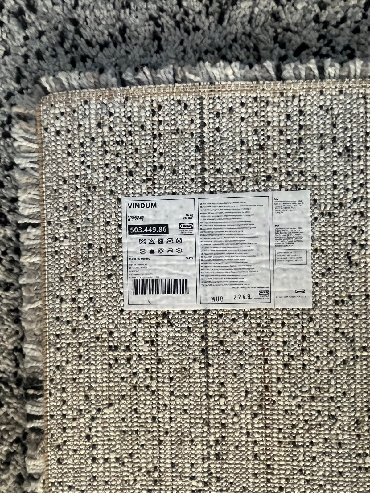 IKEA VINDUM hoogpolig vloerkleed, grijs, 170x230 cm, Ophalen, 150 tot 200 cm, 200 cm of meer, Zo goed als nieuw