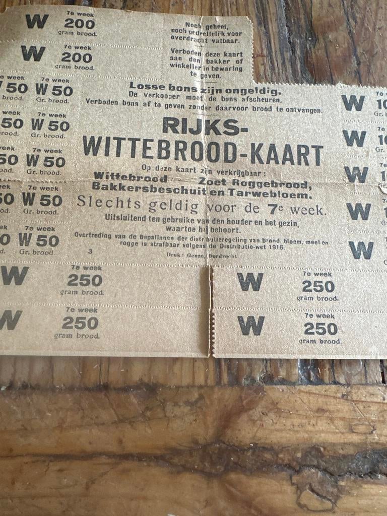 Rijks-Wittebrood-Kaart uit de Eerste Wereldoorlog, Verzamelen, Ophalen of Verzenden, Nederland