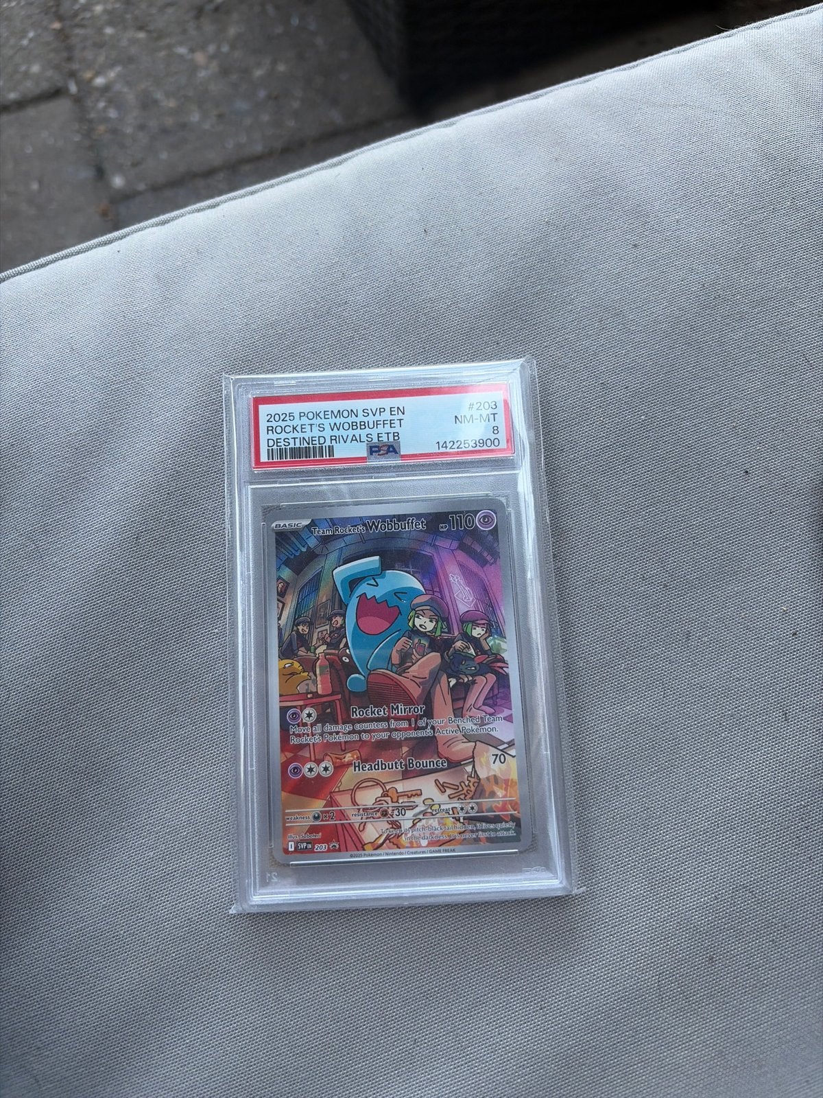 PSA 8 Wobbuffet 110/110 Destined Rivals Pokemon Kaart, Ophalen of Verzenden, Zo goed als nieuw, Losse kaart