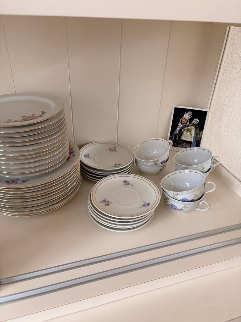 Vintage Tsjechoslowaaks servies met bloemmotief, Antiek en Kunst, Antiek | Servies compleet, Ophalen
