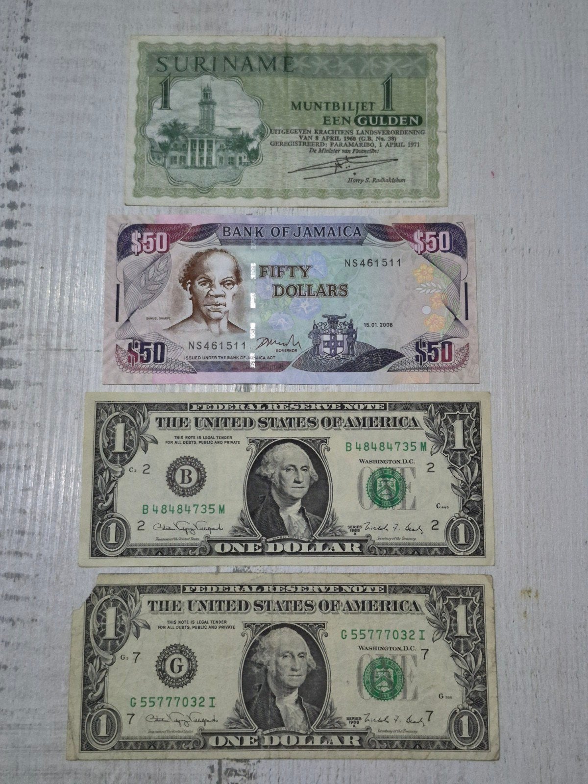 Diverse bankbiljetten: Suriname, Jamaica, VS - Setje, Postzegels en Munten, Ophalen of Verzenden, Zuid-Amerika