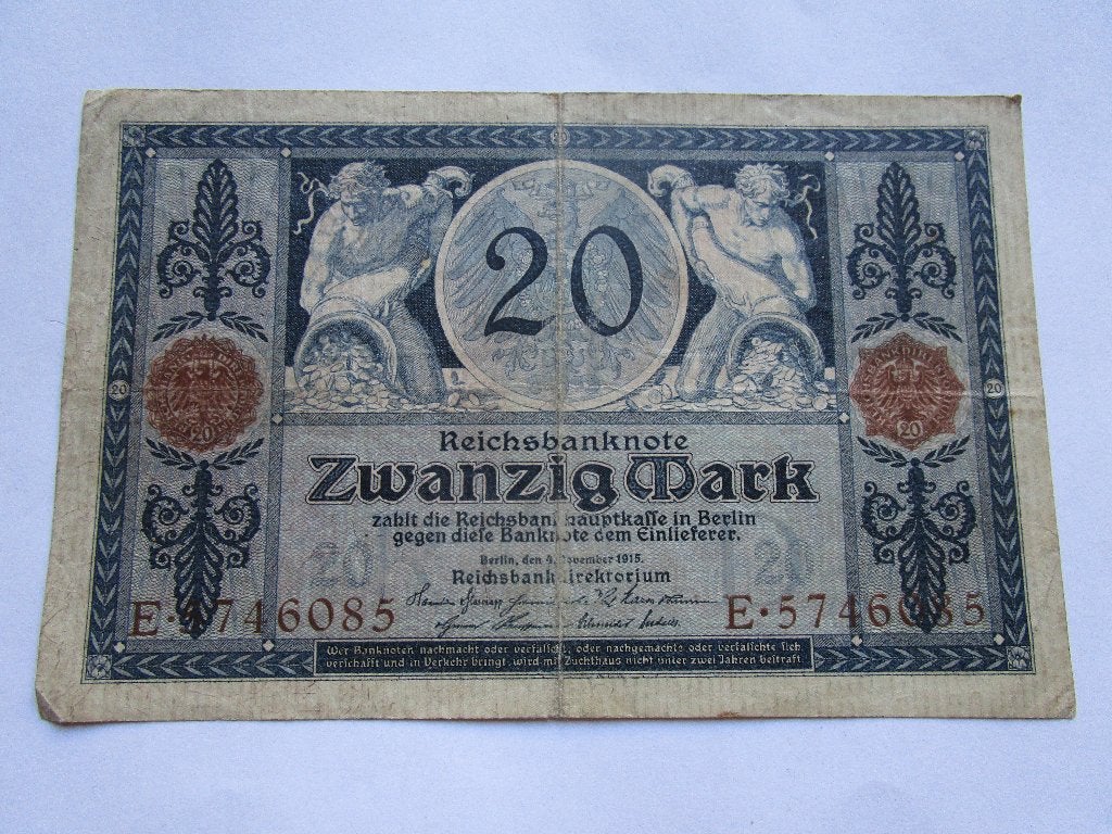 4 x biljet Duitse marken jaren1915 en 1x 1917 en2 x jaren 20, Verzenden, Duitsland, 5 euro, Los biljet