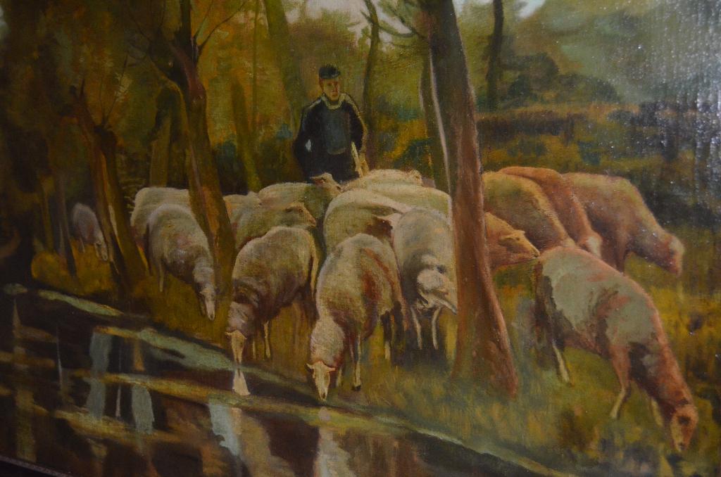 Giga schilderij Maarten Jr. Bos 19e eeuws igst. schaapskudde, Ophalen