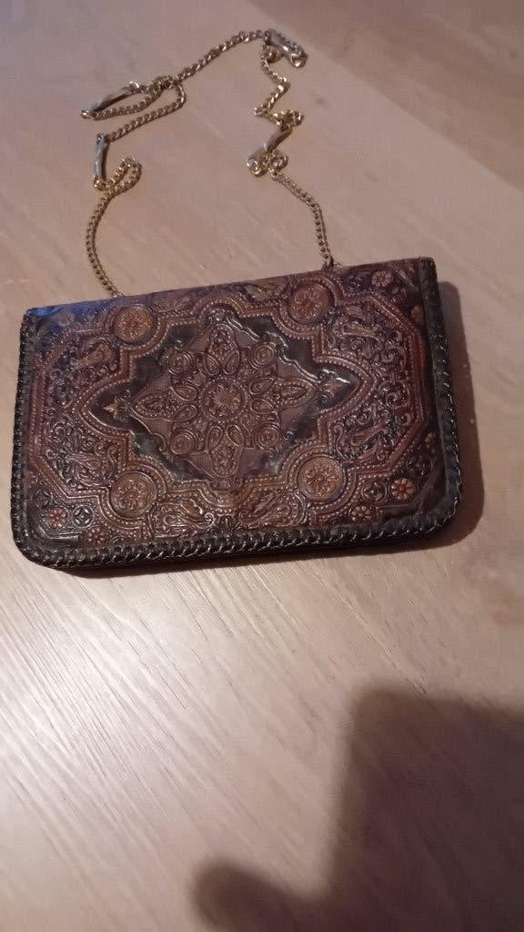 Klein oud vintage tasje met koper sluiting 22 x 15 cm, Ophalen of Verzenden, Zo goed als nieuw