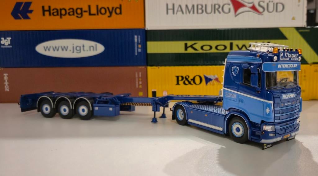 Tekno P. Visser Scania Next GEN S540 + container chassis, Hobby en Vrije tijd, Modelauto's | 1:50, Ophalen of Verzenden, Nieuw
