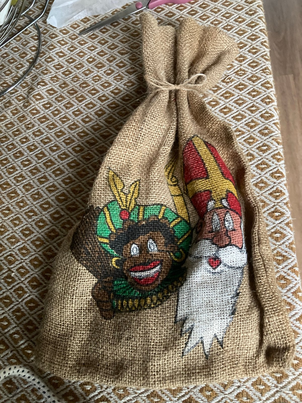 Jute zak(je) Sint en (zwarte) Piet, 25x40 cm, Diversen, Sinterklaas, Ophalen of Verzenden
