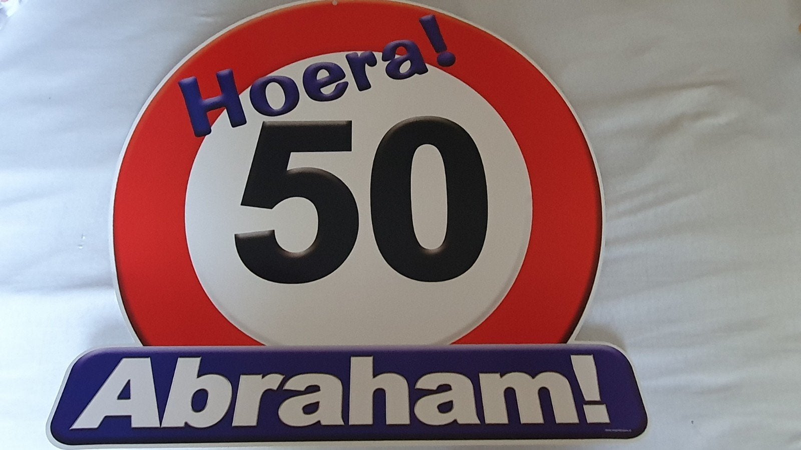 Groot deurbord 50x50 cm Hoera 50 Abraham - Feestversiering, Ophalen, Zo goed als nieuw, Versiering, Abraham of Sarah