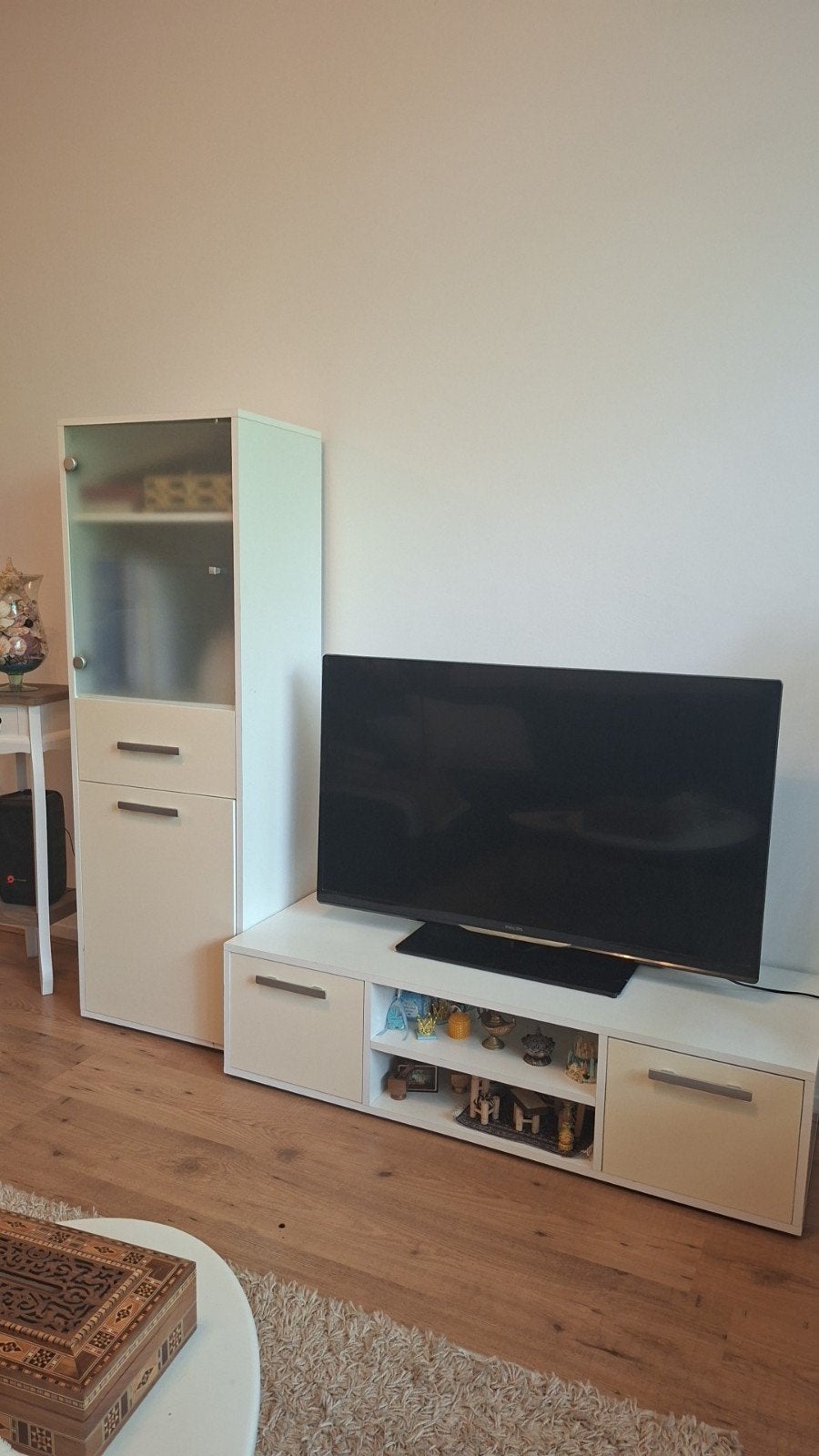 Witte vitrinekast en tv-meubel set, Ophalen, Gebruikt, 150 tot 200 cm, Modern