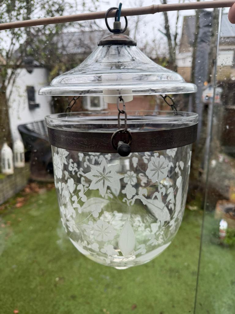 Prachtige antieke hanglamp van glas, Ophalen of Verzenden