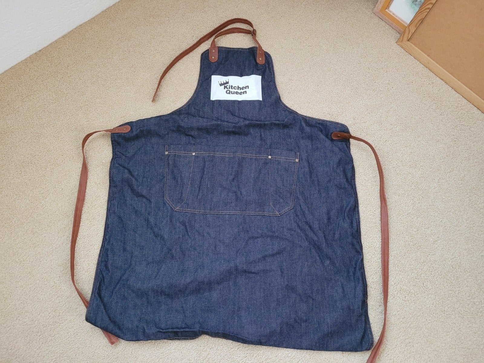 Denim schort 'Kitchen Queen' met leren banden, Ophalen of Verzenden, Zo goed als nieuw, Overige materialen, Overige merken