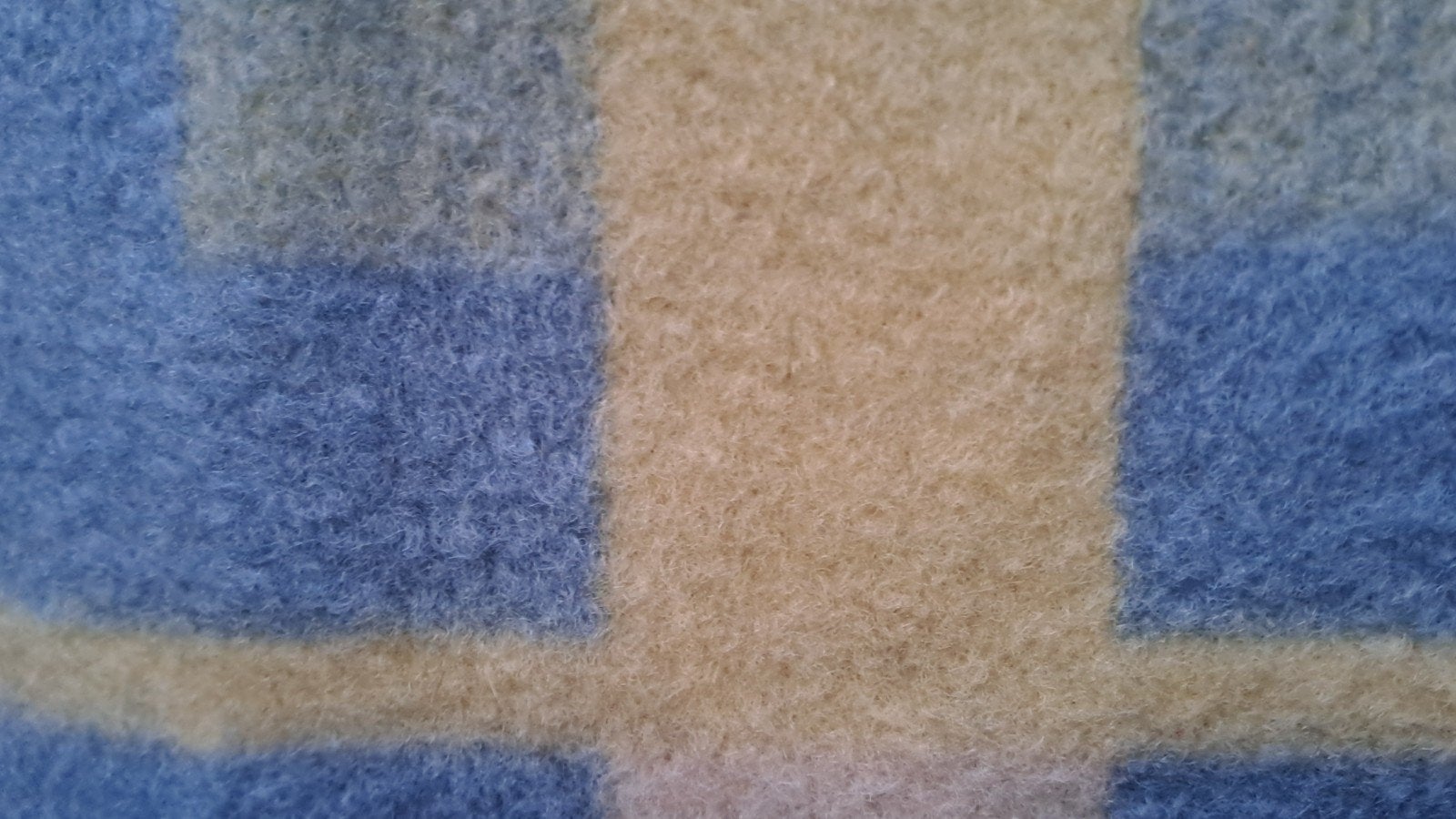 Vintage scheerwollen deken 200x160 cm - Blauw en Geel geruit, Gebruikt, 150 tot 200 cm, Onbekend, Rechthoekig