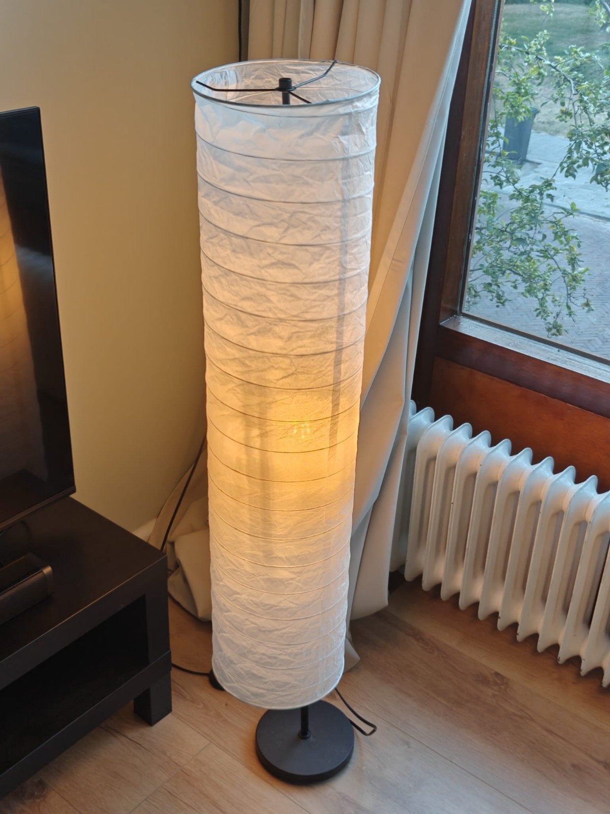 IKEA Holmö staande lamp - rijstpapier, Ophalen, Gebruikt, E27 (groot), Textiel