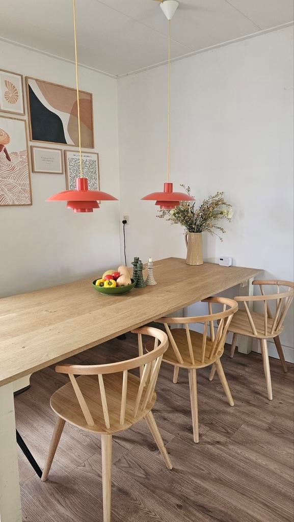 Complete eikenhouten eetset: tafel, bank en 3 stoelen, Ophalen