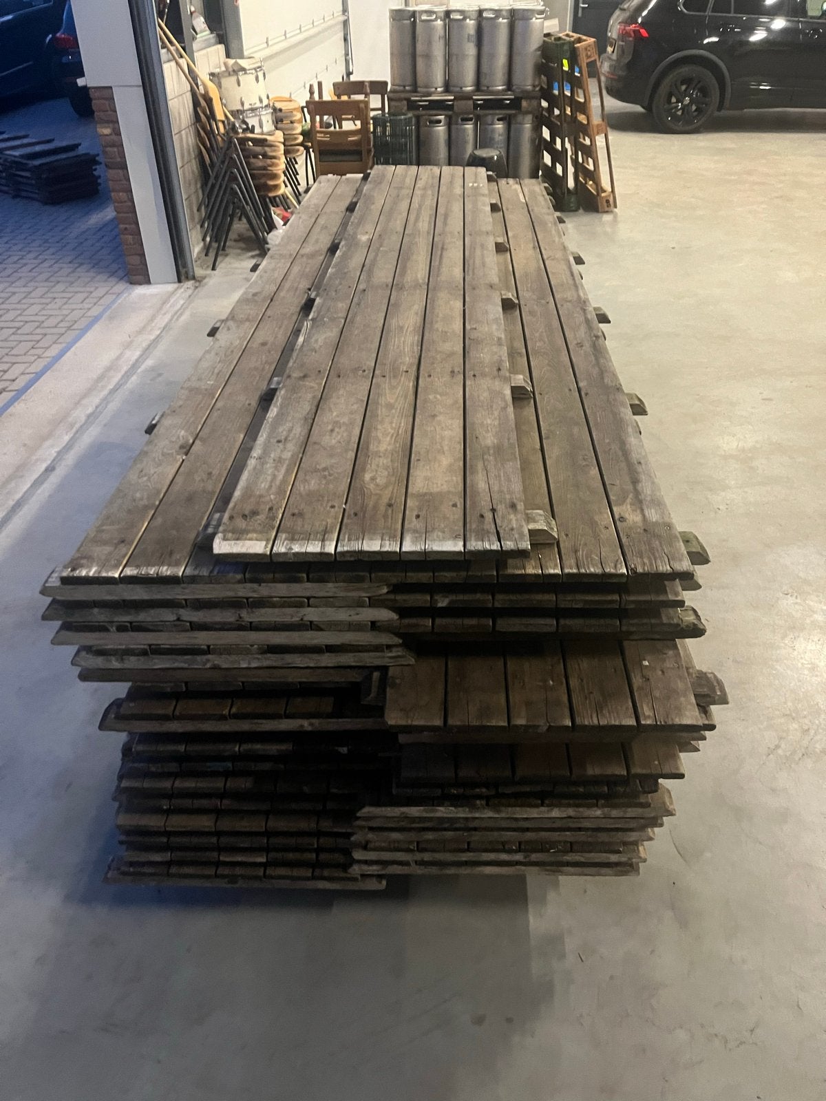 Vlonder vloer tentvloer 49,5m2 - 3mx0,5m, Doe-het-zelf en Verbouw, Hout en Planken, Ophalen, Gebruikt, 25 tot 50 mm, Plank