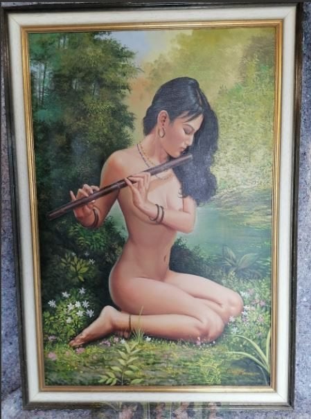 vintage naakt op canvas xl 60er jaren, Ophalen, Huis en Inrichting
