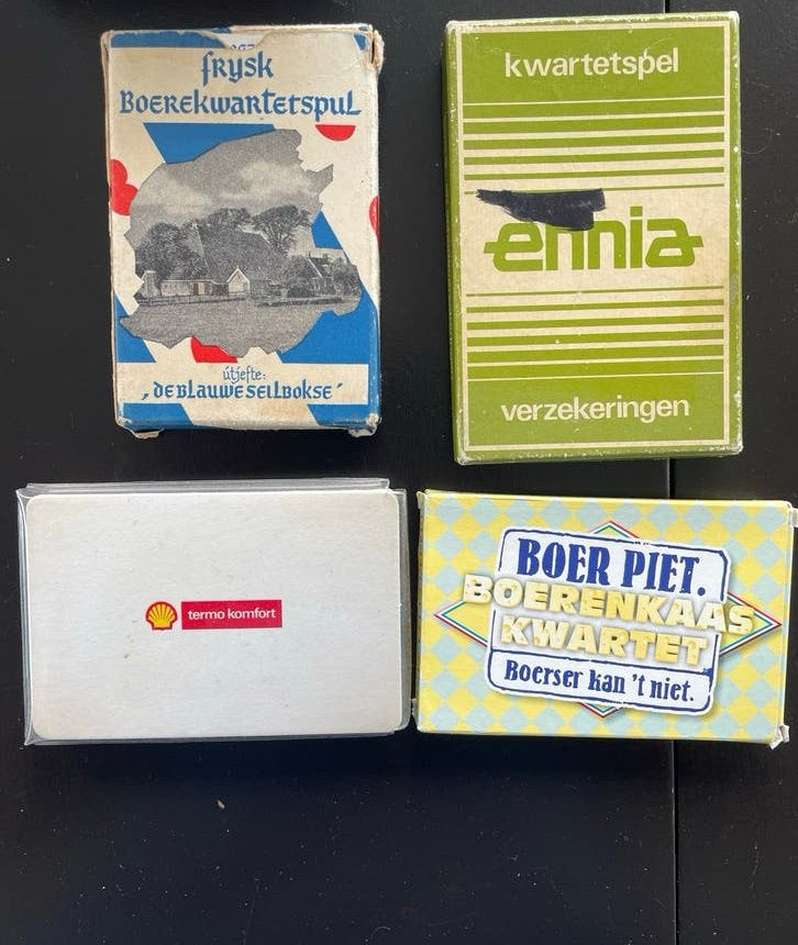 Vintage Kwartetspellen: Ennia, Shell, Boer Piet, Drie of vier spelers, Ophalen of Verzenden, Gebruikt