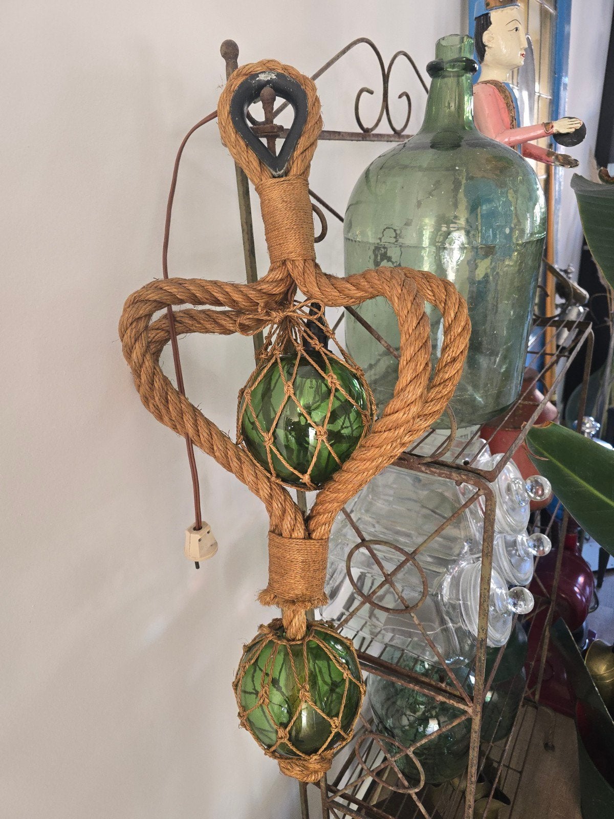 Maritieme Mid-Century touwlamp Adrien Audoux & Frida Minet, Ophalen of Verzenden