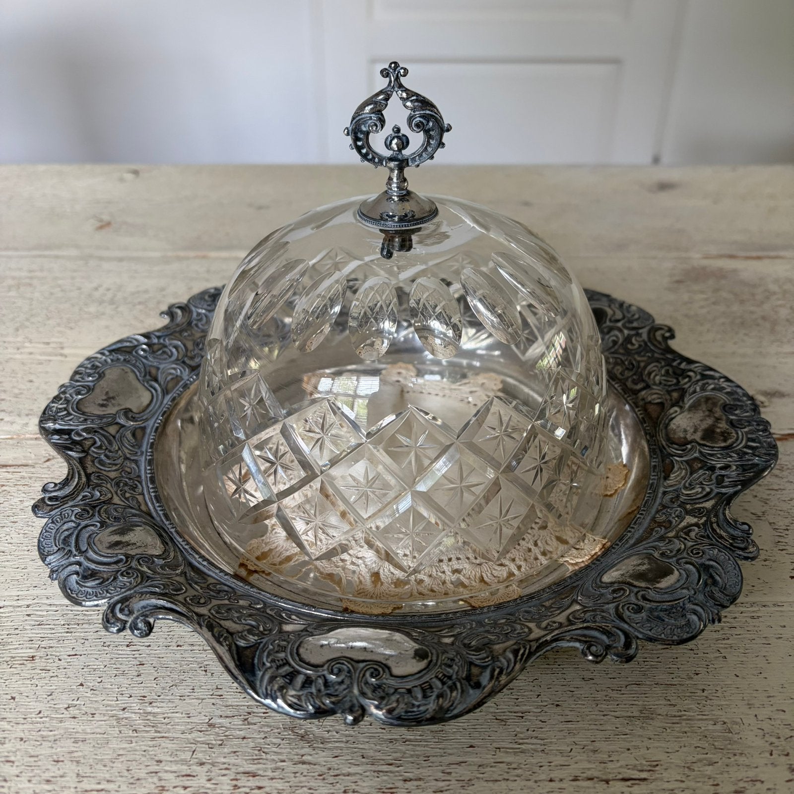 Vintage verzilverde schaal en stolp, Ophalen, Zilver
