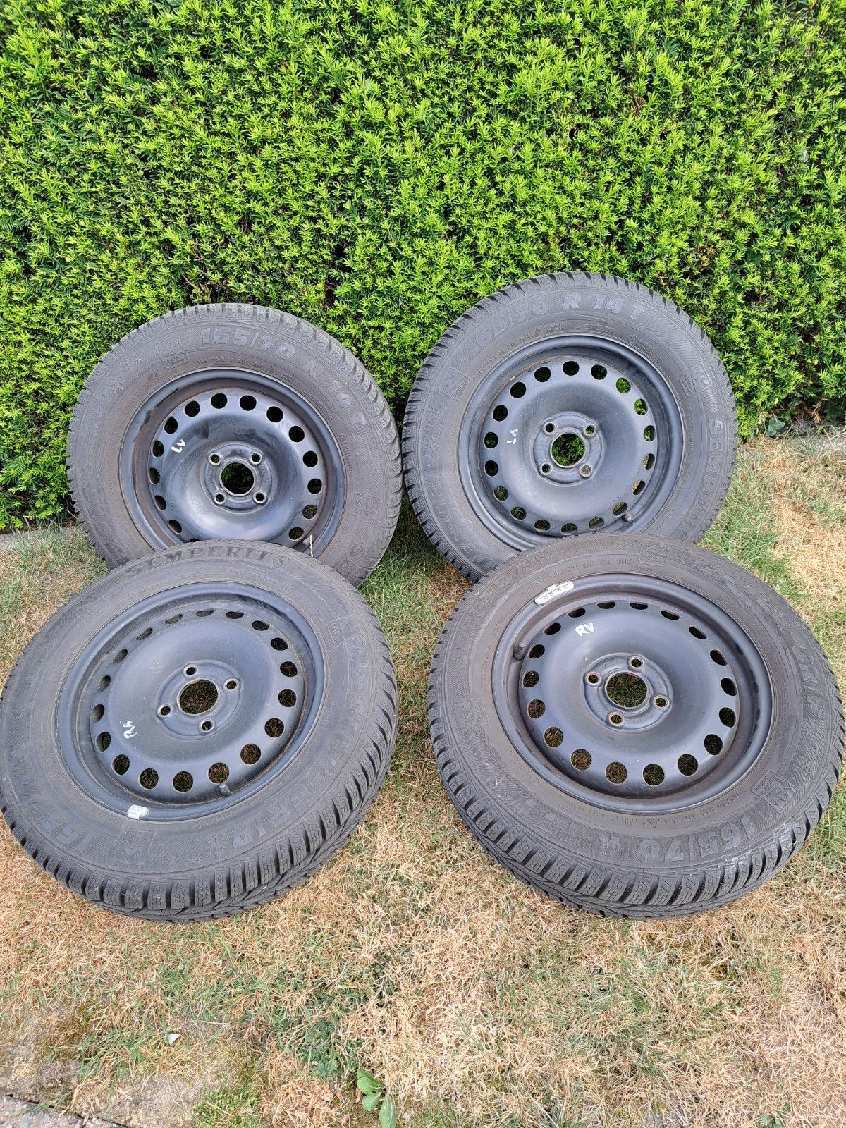 Vier winterbanden met velg - 6mm profiel, Ophalen, 14 inch, Gebruikt, Banden en Velgen