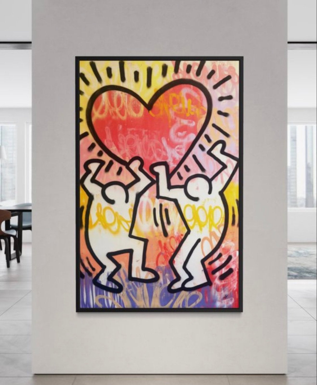 Modern Kunstwerk: Liefde en Dans - Geïnspireerd door Haring, Verzenden, Echtheidscertificaat, Textiel, Figuren